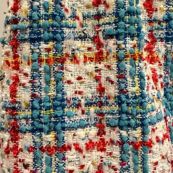 ON 34th Multicolor Tweed Mini Skirt Size L Silver Thread Shiny Shimmer Stretchy - Picture 5 of 10